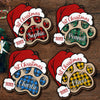Dog Paw - Merry And Happy - Personalized Paw Shaped Wood Christmas Ornament