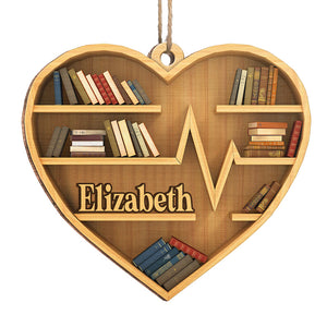 Il n'y a pas d'ami comme un livre - Ornement personnalisé en bois en forme de cœur - Cadeau de Noël pour les amoureux des livres