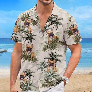 Custom Photo Unisex Tropical Hawaiian Aloha Shirt - Personalized Summer Vacation And Travel Gifts For Family, Dog Cat Lovers - Happiness Comes In Waves
