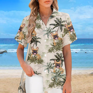 Custom Photo Unisex Tropical Hawaiian Aloha Shirt - Personalized Summer Vacation And Travel Gifts For Family, Dog Cat Lovers - Happiness Comes In Waves