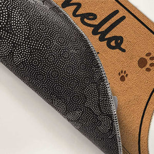 Custom Photo Hello, We're Here - Dog & Cat Personalized Custom Decorative Mat - Gift For Pet Owners, Pet Lovers