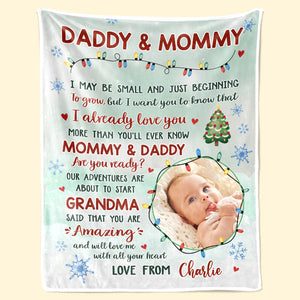 Custom Photo Dear Mommy And Daddy - Family Personalized Custom Blanket - Baby Shower Gift, Christmas Gift For First Mom