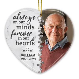 Custom Photo Forever In Our Hearts - Memorial Personalized Custom Ornament - Ceramic Heart Shaped - Christmas Gift, Sympathy Gift For Family Members