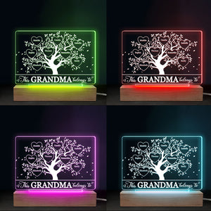 Cette grand-mère appartient à - Lampe LED 3D rectangulaire personnalisée pour la famille - Cadeau d'anniversaire, fête des mères pour maman et grand-mère