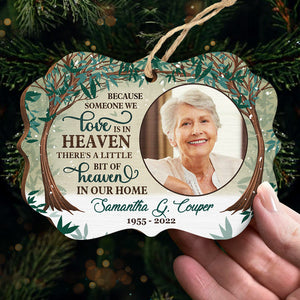 There's A Little Bit Of Heaven In Our Home - Memorial Personalized Custom Ornament - Wood Benelux Shaped - Upload Image, Sympathy Gift, Christmas Gift For Family