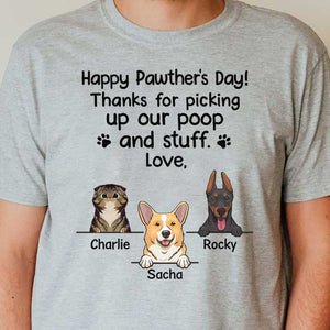 Happy Pawther's Day Thanks For Picking Up Our Poop - Personalized Unisex T-Shirt, Father's Day Gift, Custom Gift For Pet Lovers.