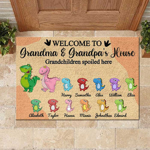 Welcome To Grandma And Grandpa's House. Grandchildren Spoiled Here - Personalized Decorative Mat.