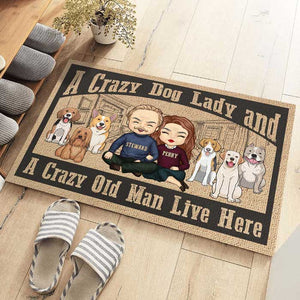 A Crazy Dog Lady Live Here, Sketch House - Personalized Decorative Mat.