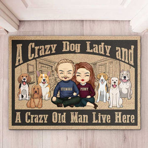 A Crazy Dog Lady Live Here, Sketch House - Personalized Decorative Mat.