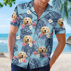 Tropical Leaves And Pet - Dog & Cat Personalized Custom Unisex Hawaiian Shirt - Upload Image, Dog Face, Cat Face - Summer Vacation Gift, Gift For Pet Owners, Pet Lovers