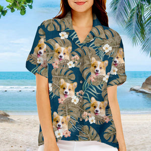 Tropical Leaves And Pet - Dog & Cat Personalized Custom Unisex Hawaiian Shirt - Upload Image, Dog Face, Cat Face - Summer Vacation Gift, Gift For Pet Owners, Pet Lovers