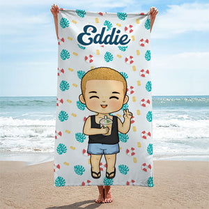 Happiness Comes In Waves - Personalized Custom Beach Towel - Gift For Family, Gift For Kids