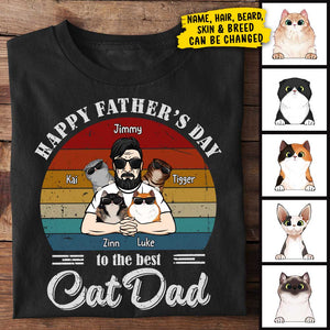 Best Cat Dad Cool Peeking Cats - Personalized Unisex T-Shirt, Father's Day Gift, Custom Gift For Cat Lovers.