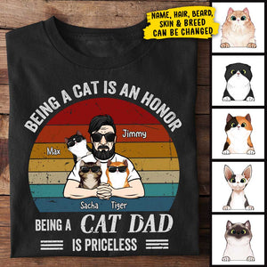 Being Cat Dad Is Priceless Cool Peeking Cats - Personalized Unisex T-Shirt, Father's Day Gift, Custom Gift For Cat Lovers.