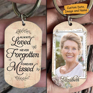 Always Loved, Never Forgotten, Forever Missed - Upload Image, Personalized Keychain.