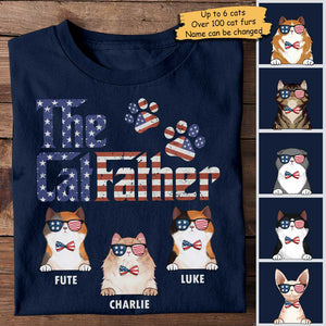 The American Cat Father - Gift For 4th Of July - Personalized Unisex T-Shirt.