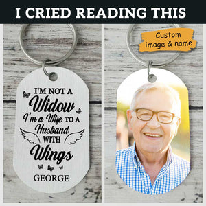 I'm A Wife To A Husband With Wings - Upload Family Photo - Personalized Keychain.