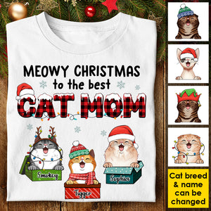Meowy Christmas To The Best Cat Mom - Personalized Unisex T-Shirt, Hoodie, Sweatshirt.