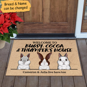 Welcome To The Rabbit's House Bunny - Personalized Decorative Mat.