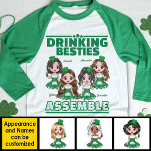 Drinking Besties Assemble - Gift For Besties, Personalized St. Patrick's Day Unisex Raglan Shirt.