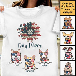 American Dog Mom Sunflower - Gifts For 4th Of July - Personalized Unisex T-Shirt.