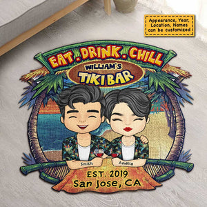 Tiki Bar Eat Drink Chill - Personalized Shaped Decorative Mat - Gift For Couples, Husband Wife