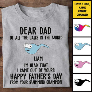 Happy Father's Day From Your Swimming Champions - Gift For Dads - Personalized Unisex T-Shirt.