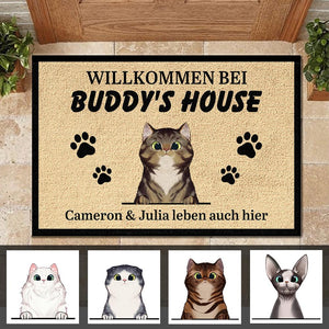 Personalisiert Willkommen bei Katze Haus German - Funny Personalized Cat Decorative Mat.
