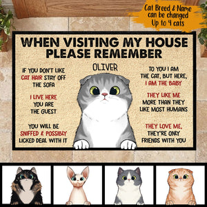 When Visiting My House Please Remember - Funny Personalized Cat Decorative Mat.