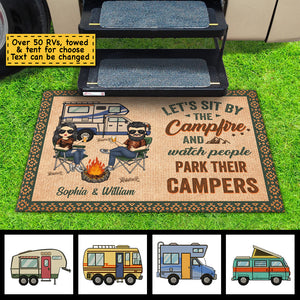 Let's Sit By The Campfire & Watch People - Gift For Camping Couples, Husband Wife, Personalized Decorative Mat.