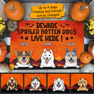 Beware Spoiled Rotten Dogs Live Here - Dogs Halloween - Personalized Decorative Mat.