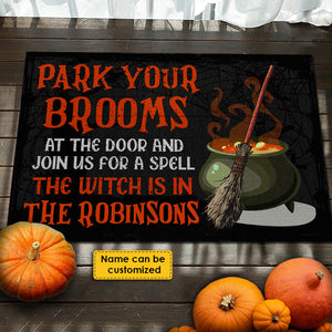 Park Your Brooms And Join Us For A Spell - Personalized Decorative Mat, Halloween Ideas..