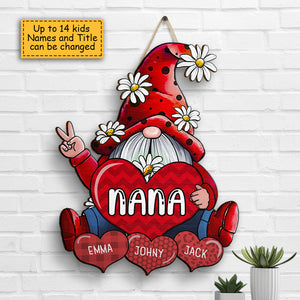 Gnomes With Hearts - Gift For Mom, Grandma - Personalized Shaped Wood Sign