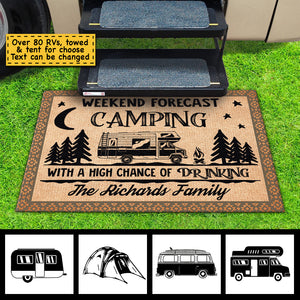 Camping With A High Chance Of Drinking - Personalized Decorative Mat.
