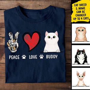 Peace Love Cat - Personalized Custom T-shirt.