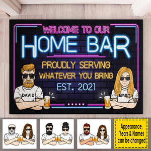 Welcome To Our Home Bar - Gift For Couples, Husband Wife, Personalized Decorative Mat.