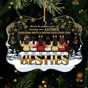 Here’s To Another Year Of Bonding Over Alcohol - Personalized Custom Benelux Shaped Acrylic Christmas Ornament - Gift For Bestie, Best Friend, Sister, Birthday Gift For Bestie And Friend, Christmas Gift