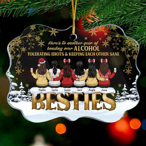 Here’s To Another Year Of Bonding Over Alcohol - Personalized Custom Benelux Shaped Acrylic Christmas Ornament - Gift For Bestie, Best Friend, Sister, Birthday Gift For Bestie And Friend, Christmas Gift