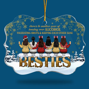 Here’s To Another Year Of Bonding Over Alcohol - Personalized Custom Benelux Shaped Acrylic Christmas Ornament - Gift For Bestie, Best Friend, Sister, Birthday Gift For Bestie And Friend, Christmas Gift