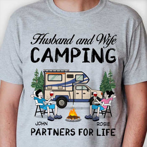 Husband And Wife, Camping Partner For Life - Personalized Unisex T-Shirt.