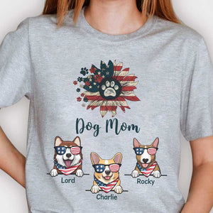 American Dog Mom Sunflower - Gifts For 4th Of July - Personalized Unisex T-Shirt.