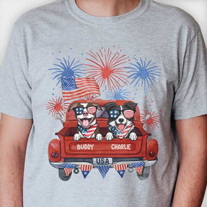 Independence Day Fireworks Dogs - Gift For 4th Of July - Personalized Unisex T-Shirt.