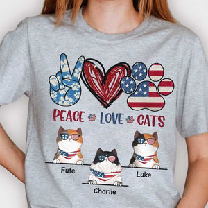 Peace Love Cats - Gift For 4th Of July, Personalized Unisex T-Shirt.