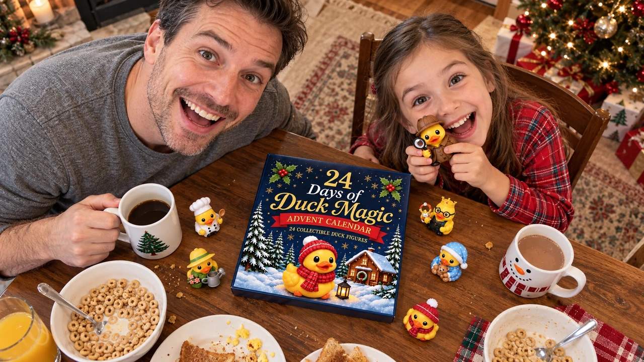 A father and daughter sharing a holiday breakfast with the calendar