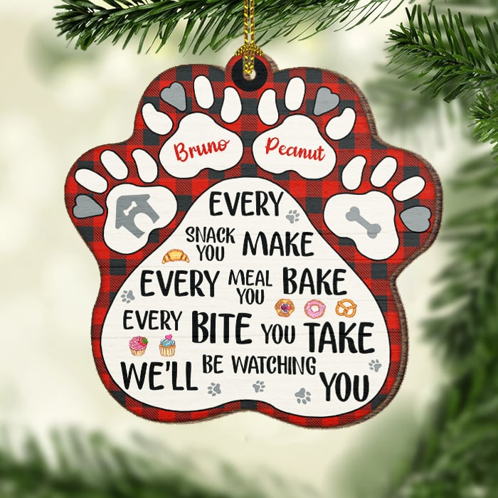 We'll Be Watching You - Personalized Custom Paw Shaped Wood Christmas Ornament
