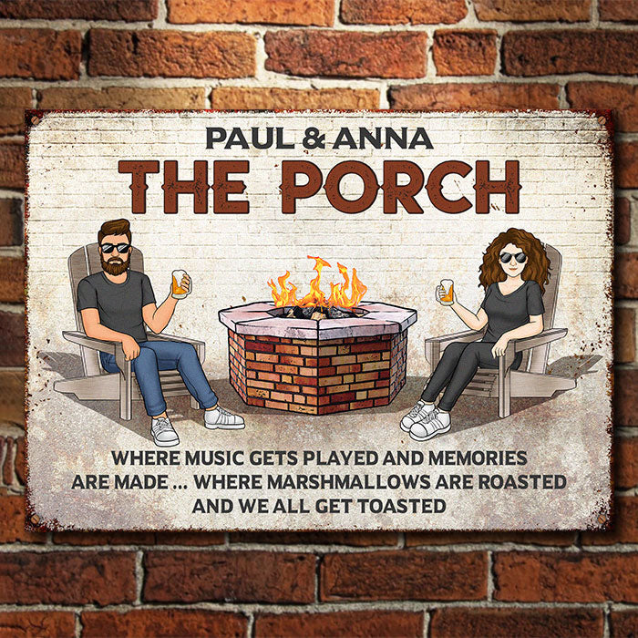 Firepit Where Music Gets Played And Memories Are Made - Couple Personalized Custom Metal Sign - Gift For Husband Wife, Anniversary, Camping Lovers