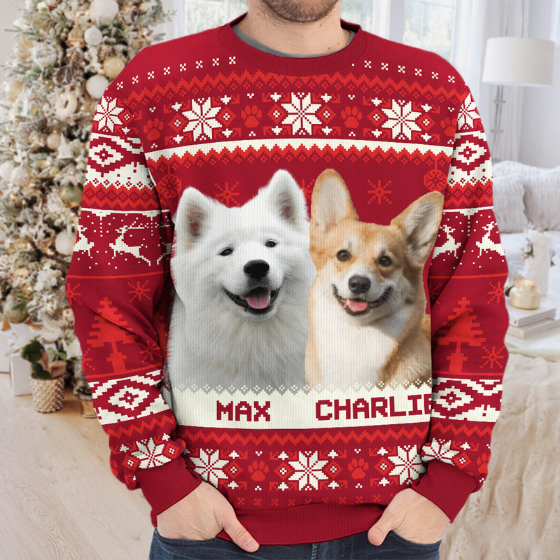 Custom Photo My Heart Is In Your Paws - Dog & Cat Personalized Custom Ugly Sweatshirt - Unisex Wool Jumper - Christmas Gift For Pet Owners, Pet Lovers