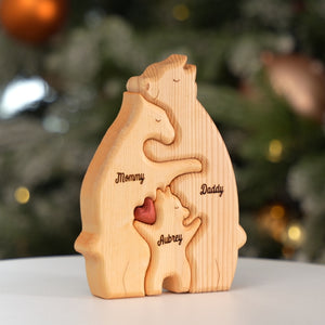 We Are One - Family Personalized Custom Bear Shaped Wooden Art Puzzle - Wooden Pet Carvings, Wood Sculpture Table Ornaments, Carved Wood Decor - Gift For Family Members