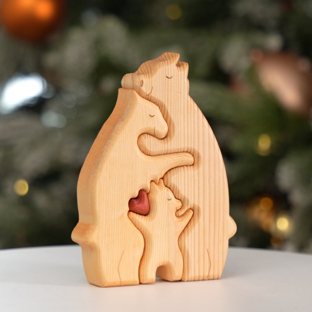 United We Stand - Family Bear Shaped Wooden Art Puzzle - Wooden Pet Carvings, Wood Sculpture Table Ornaments, Carved Wood Decor - Gift For Family Members