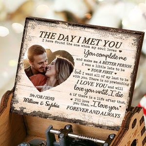 3.7" Custom Photo The Day I Met You - Couple Personalized Custom Music Box - Gift For Husband Wife, Anniversary